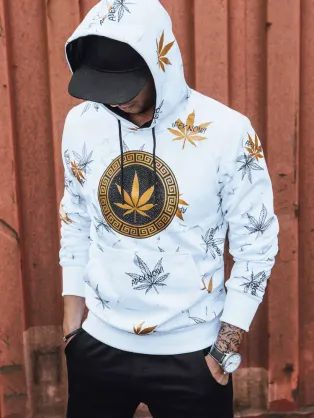 Fehér pulóver eredeti nyomtatással férfiaknak