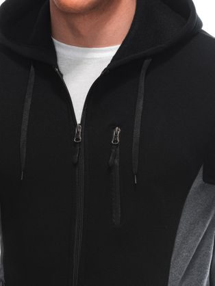 Stílusos fekete kapucnis pulóver B1636