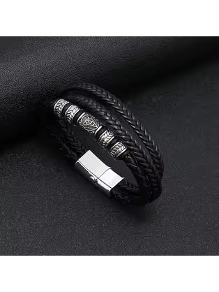 Férfi barna karkötő kereszttel