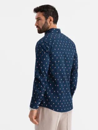 Érdekes sötét kék ing trendi mintával V3 SHCS-0151