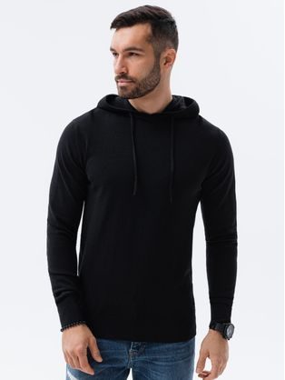 Stílusos fekete kapucnis pulóver E187