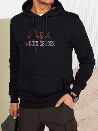 Trendi fekete kapucnis pulóver felirattal