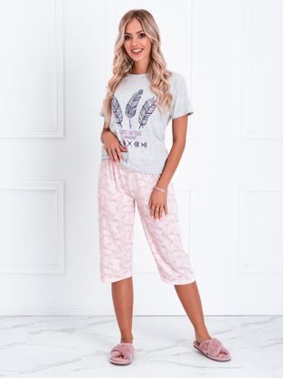 Kényelmes szürke-rózsaszín női pizsama ULR093