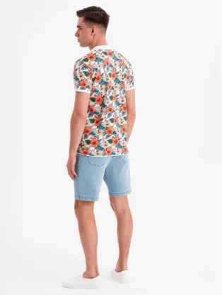 Férfi bézs színű póló ing cipzárral V2-OM-POSS-0132