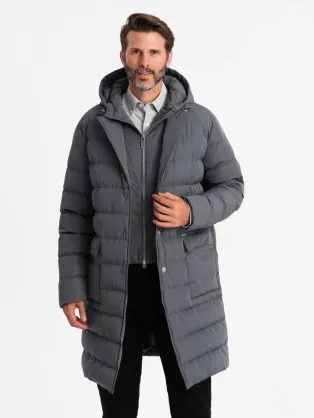 Modern grafit szürke steppelt kabát V2 JALJ-0177