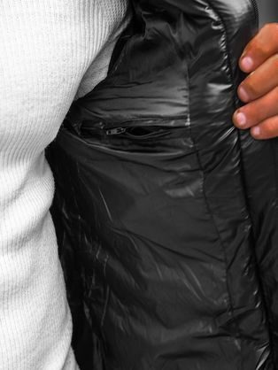 Stílusos fekete kabát szőrmés gallérral  O/M801Z