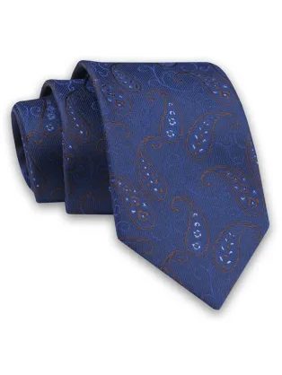 Bézs nyakkendő kék geometrikus mintával