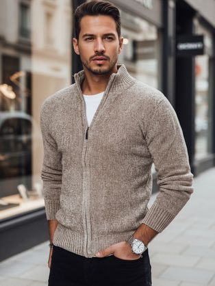 Férfi bézs színű cipzáras pulóver
