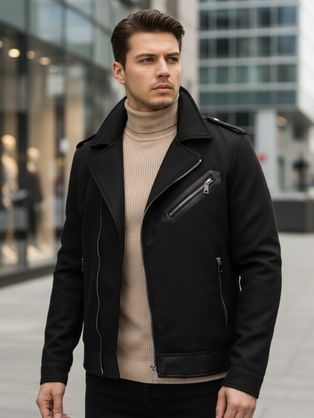 Fekete férfi motoros kabát