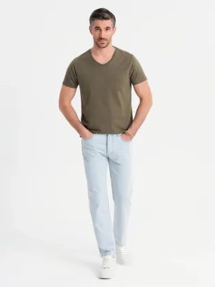 Basic pamut olajbogyó V-nyakú póló V6 TSBS-0237