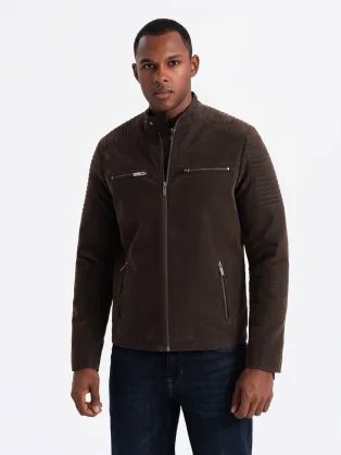 Stílusos barna bőr biker dzseki V1 JAFL-0197