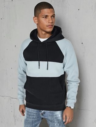 Férfi világoskék és fekete kapucnis pulcsi