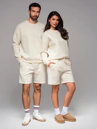 Unisex krémszínű sport szett (pulóver + rövidnadrág) V2 Z108