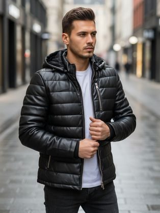 Férfi steppelt kabát télre mellzsebbel