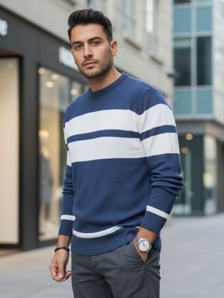 Modern kék férfi pulóver