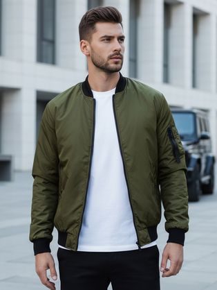 Divatos férfi átmeneti kabát olívazöld színben
