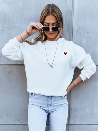 Fehér női pulóver piros elemekkel Heartbeat