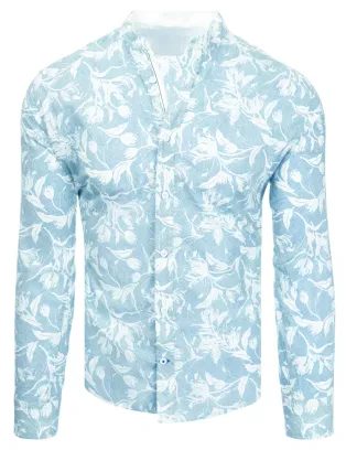 Vonzó mintás világos kék ing álló gallérral