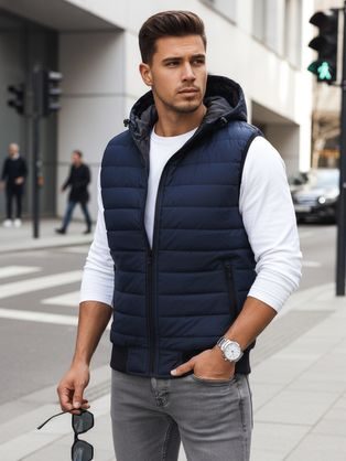 Trendi sötét kék kapucnis mellény