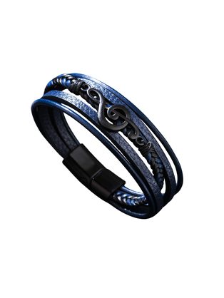 Férfi bőr karkötő hegedűkulccsal - kék