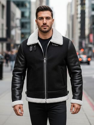 Férfi meleg kabát télire juhgyapjú béléssel