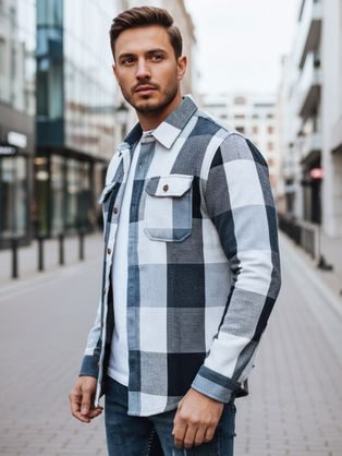 Kék kockás flanel ing mellzsebekkel