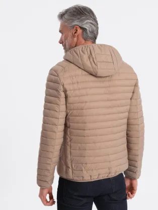 Divatos fényes steppelt sötétkék férfi kabát