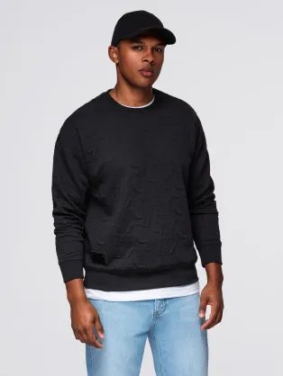 Fekete pulóver betús struktúr mintával V1 SSNZ-0164