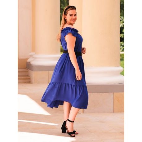 Kék női Plus Size ruha különleges kivitelben DLR070