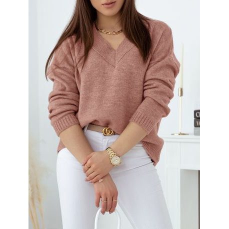 Rózsaszín női pulóver V nyakkivágással Belisa