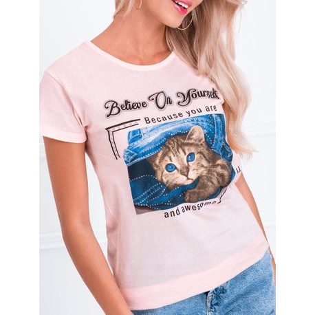 Barackszínű női póló cicával SLR038