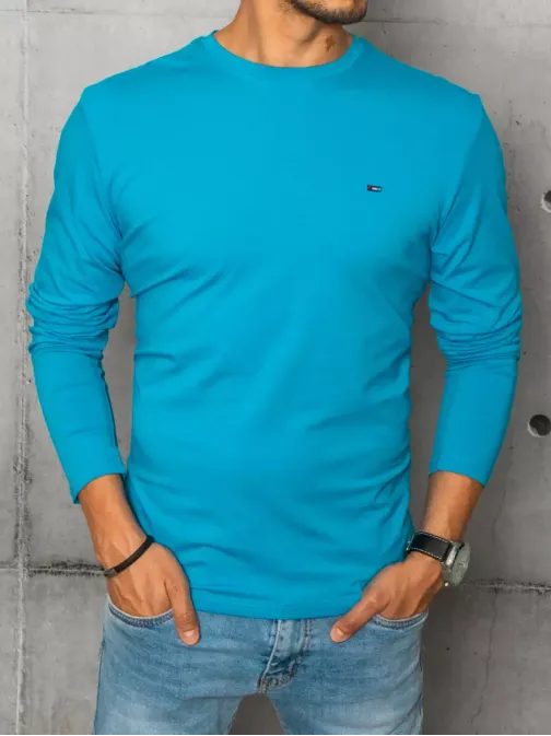 Egyszerű hosszú ujjú póló türkizkék színben