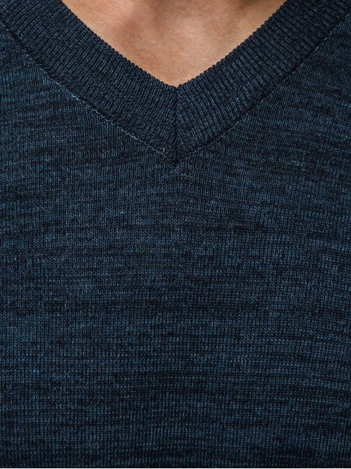 Egyszerű sötét kék pulóver V-nyakkivágással HR/1816Z