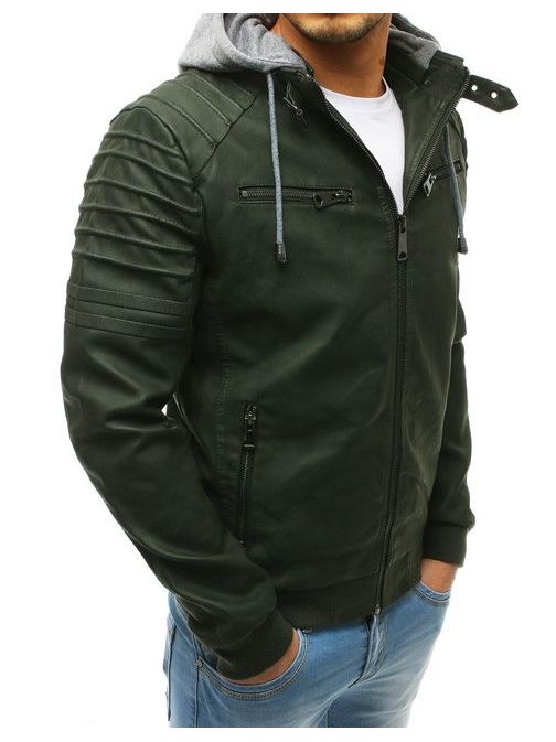 Sötét zöld műbőrdzseki