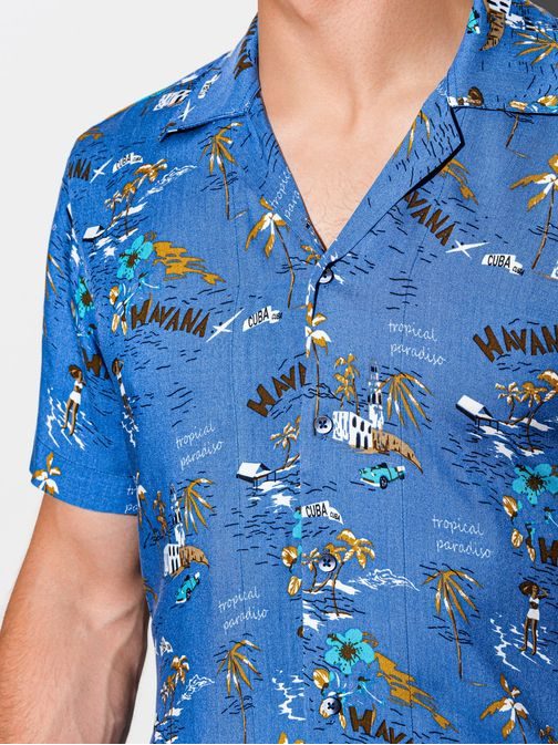 Kék nyári mintás rövid ujjú ing K560