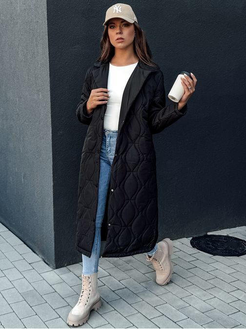Trendi hosszú fekete steppelt kabátTrendify