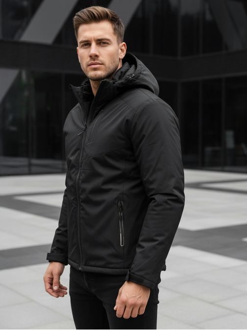 Egyedi fekete téli kabát kapucnival