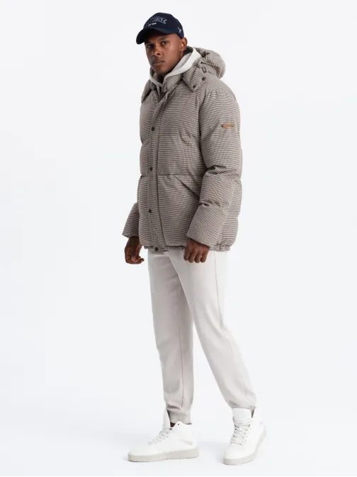 Modern férfi barna télikabát V1 JAHP-0174