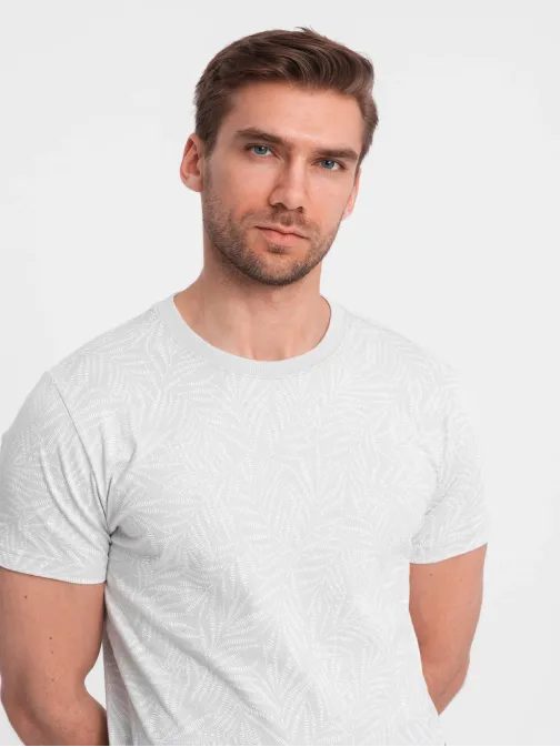 Szürke póló pálma levelek motívummal  V2 TSFP-0182