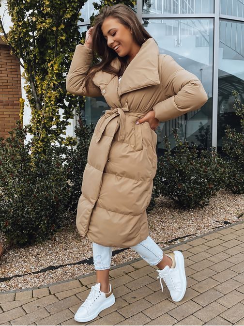 Steppelt hosszú camel színű női kabát Favi