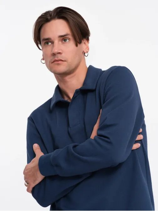 Érdekes férfi sötétkék pulcsi gallérral V5 SSNZ-0149