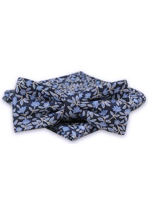 Sötét kék csokornyakkendő virág mintával