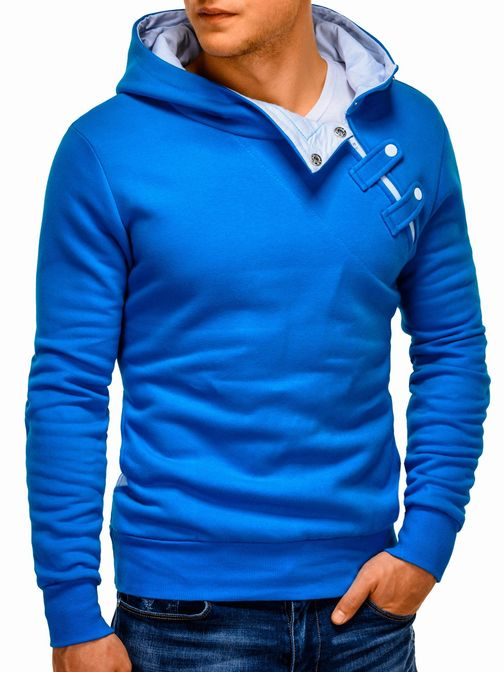 Stílusos türkiz kék kapucnis pulóver
