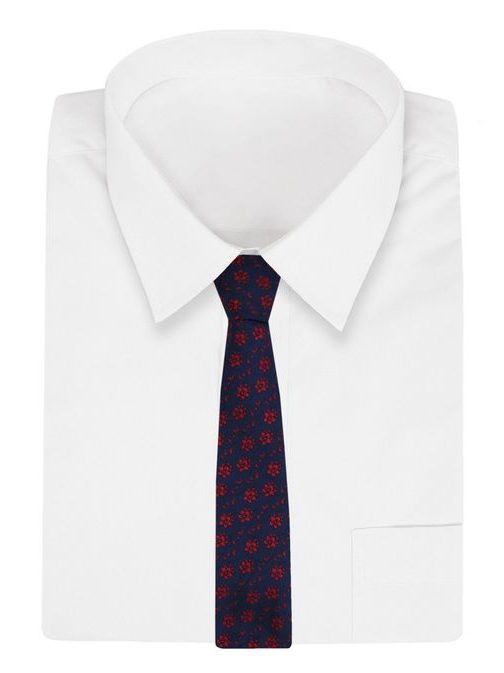 Sötét kék nyakkendő piros mintával