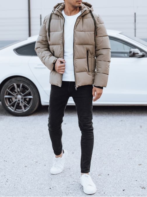 Divatos téli kabát kapucnival bézs színben