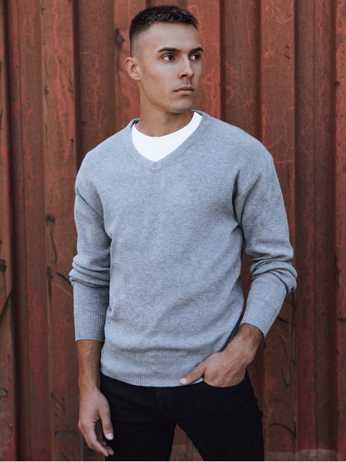 Szürke pulóver v-nyakkivágással