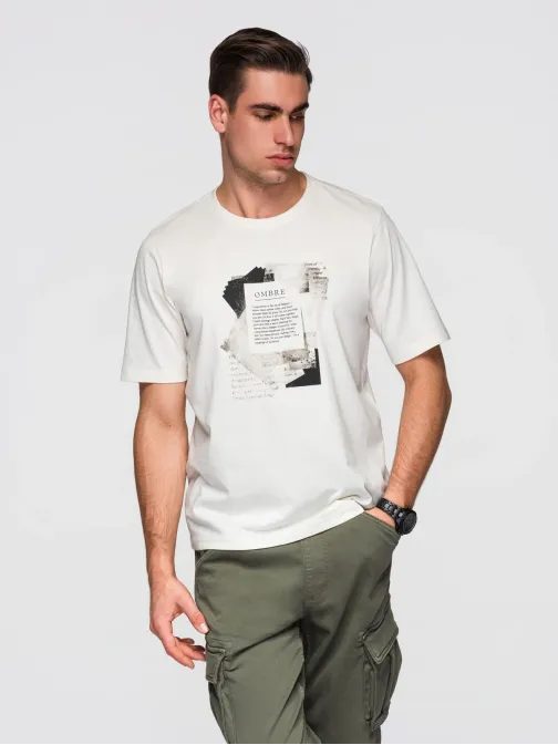 Fehér férfi póló modern nyomtatással V2 TSPT-0261