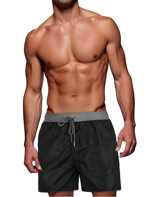 Divatos fekete férfi fürdőruha szürke övvel