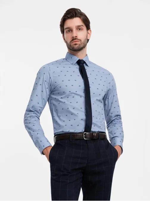 Hlavány kék ing trendi mintával  V6 SHCS-0156