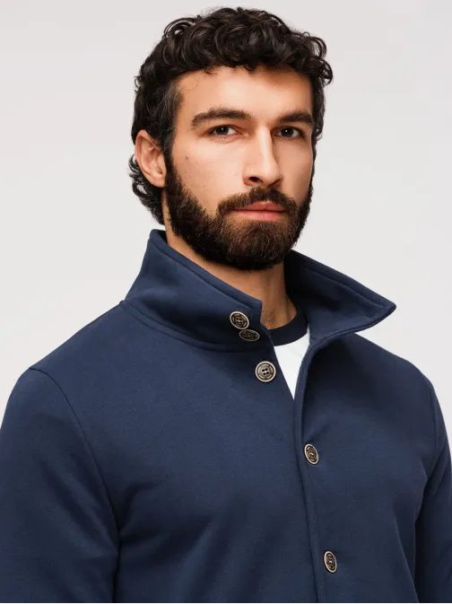 Sötétkék gombos pulóver állógallérral V4 B1716